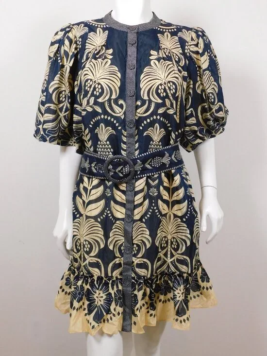 FARM RIO Ainika Tropical Splendor Blue Mini Dress L (32926) - Picture 1 of 6